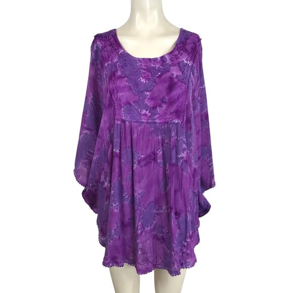 SAKKAS - WOMEN'S FREE SIZE - PURPLE GLEEO EMBROIDERED SEQUIN PONCHO BLOUSE TOP - Picture 1 of 9